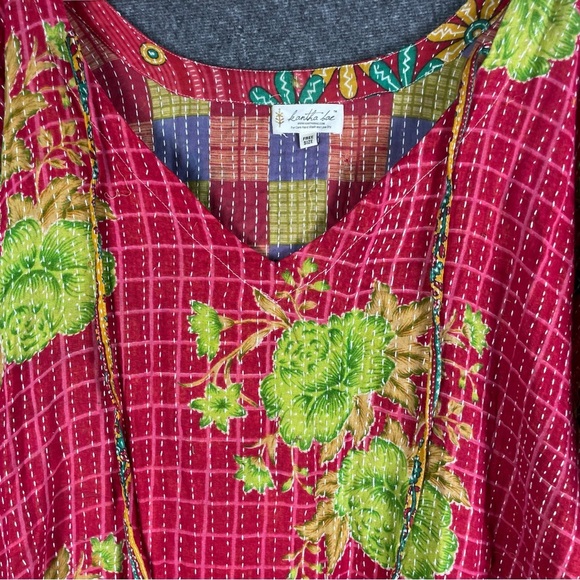 Kantha Bae Boho Hippie Quilted Floral Slouchy Above Knee Reversible Dress OS - Picture 3 of 11
